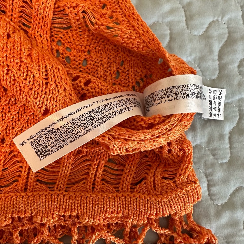 Zara Orange Crochet Beaded Detail Cropped Women’s Tank Top - Picture 7 of 7
